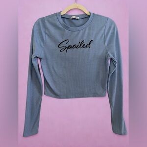 Fashion Nova Baby Blue Ribbed Cropped Long Sleeve Baby Tee